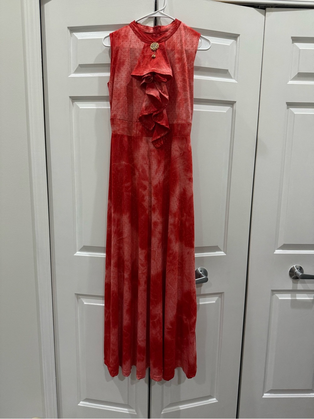 Sleeveless Red Ruffle Maxi Dress